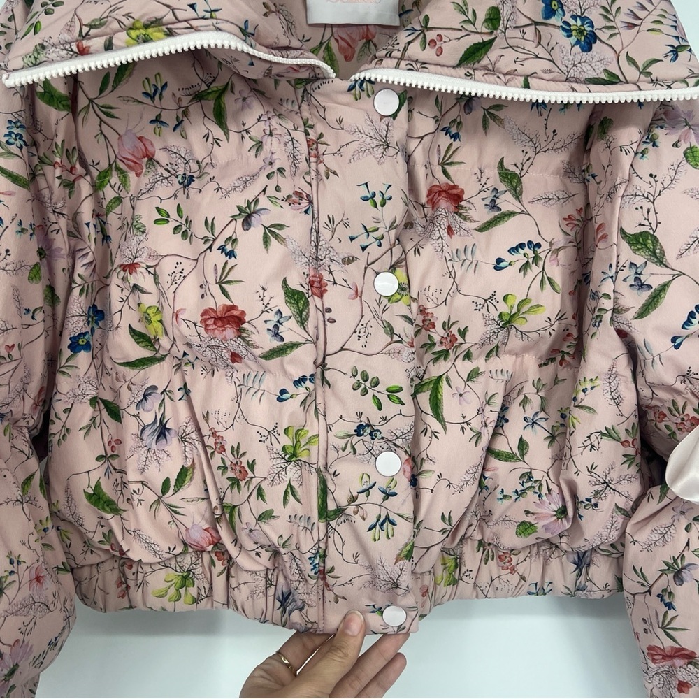 Selkie The Marshmellow Puffer Pink Floral Cropped Coquette Puff Sleeve Coat XS - Picture 6 of 11